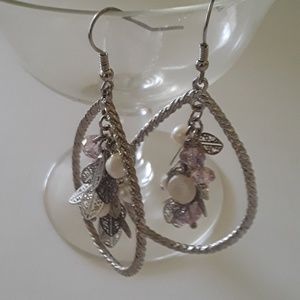 Sillvertone Beaded Oval Hoop Earrings